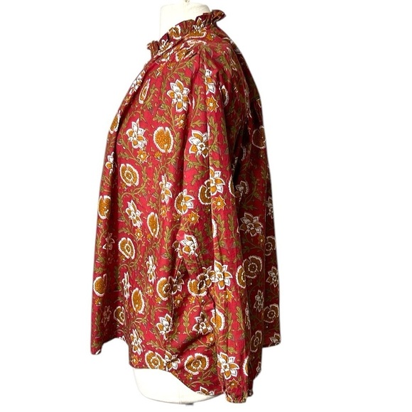 Mille Francesca Cinnabar Floral Button Front Blouse SZ M Cinnabar Red Olive - Picture 6 of 9